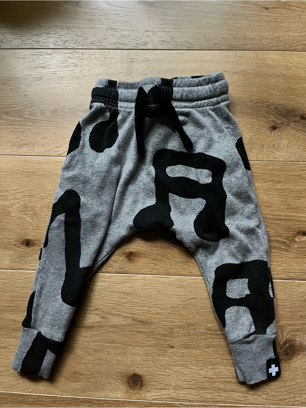 Celinununu Baby 0-6 Grey Sweatpants with Black Abstract Print
